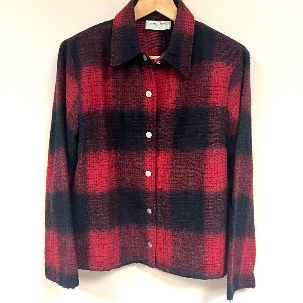 Lemongrass wool blend Buffalo plaid jacket.   Size PL